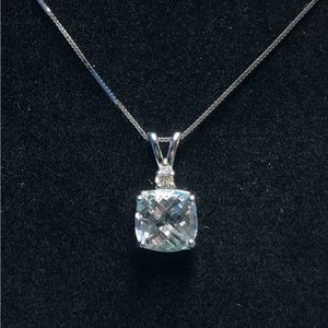AQUAMARINE AND DIAMOND 14K NECKLACE